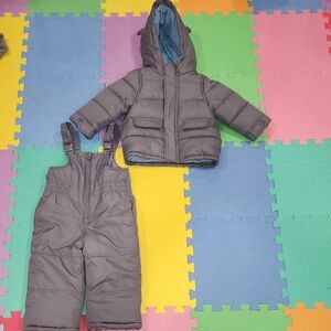 Carter's Size 24 Months Gray Hooded Winter Jacket and Overalls Set, Like New